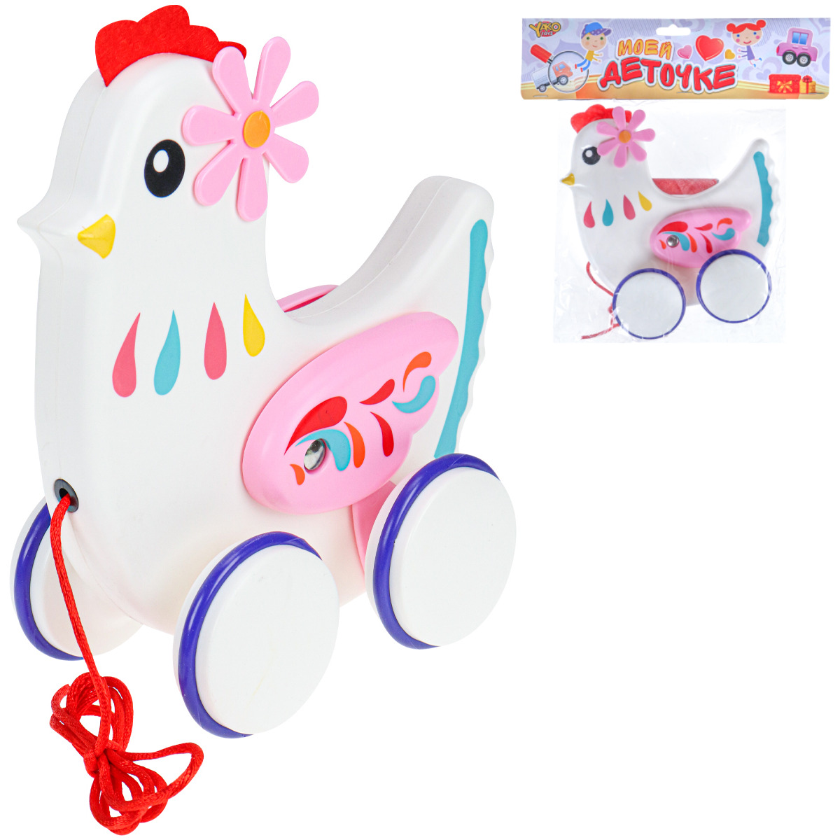 

Игрушка каталка PLAYSMART Курочка 110157, Белый;розовый, каталка 110
