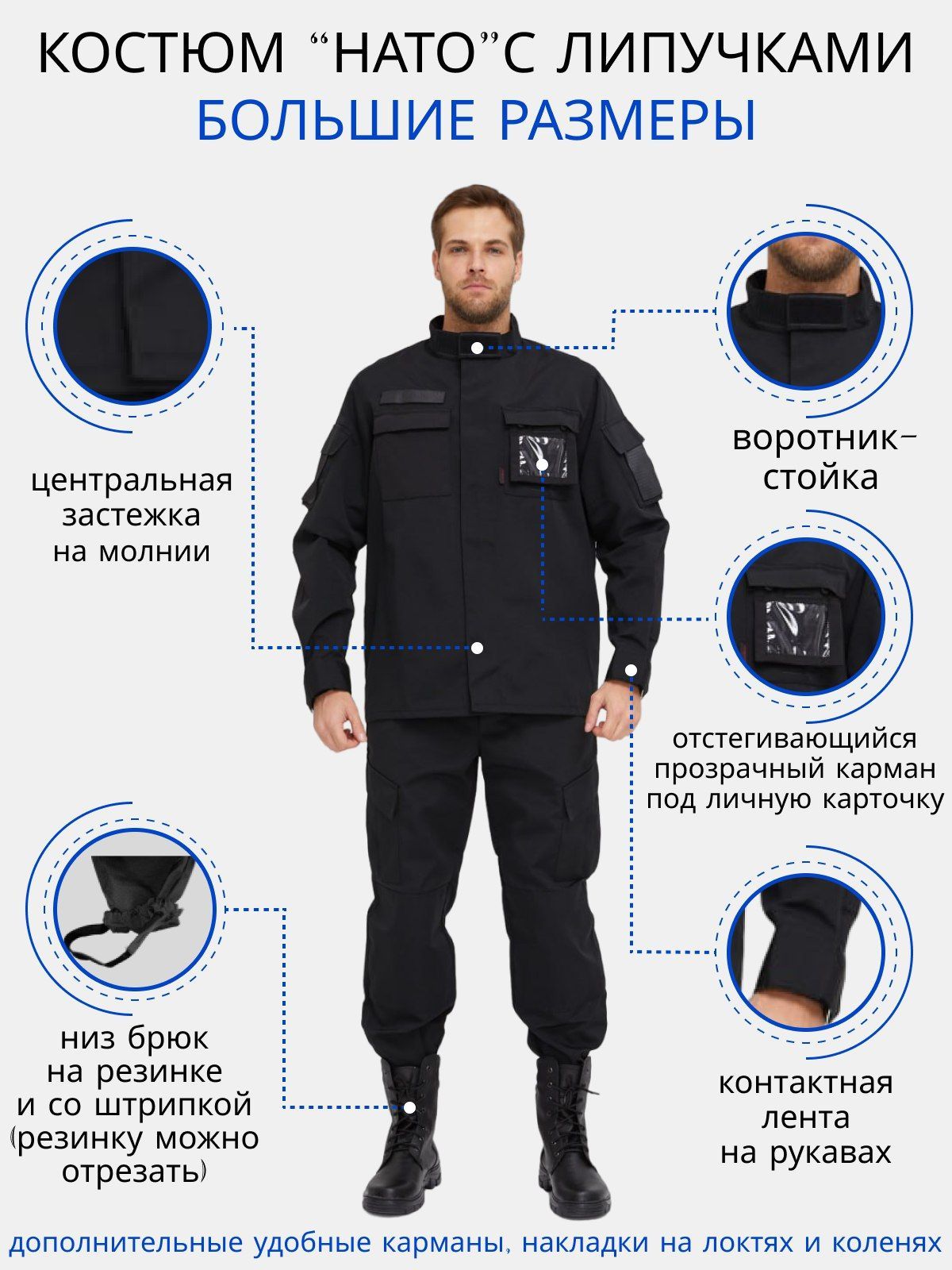 

Костюм рабочий мужской ЗАЩИТА НТ черный 52-54/170-176, НТ