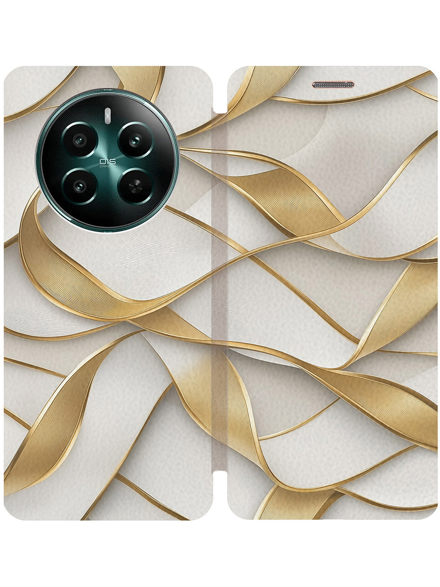 

Чехол-книжка на Realme 12+ 5g/Narzo 70 Pro 5g с принтом "Волны из золота" золотой, Белый;золотистый, 783983231