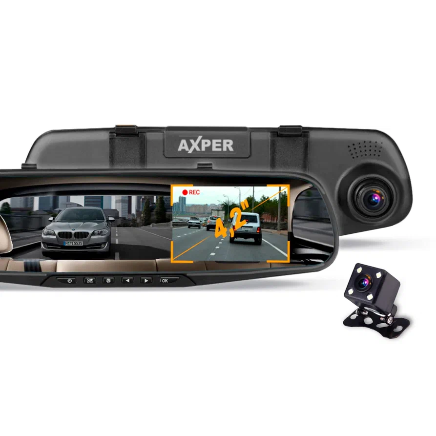 Видеорегистратор-зеркало с задней камерой AXPER Mirror Simple / авторегистратор