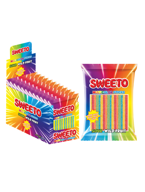 

Мармелад SWEETO Супер кислые палочки Тутти-фрутти 80 грамм Упаковка 12 шт