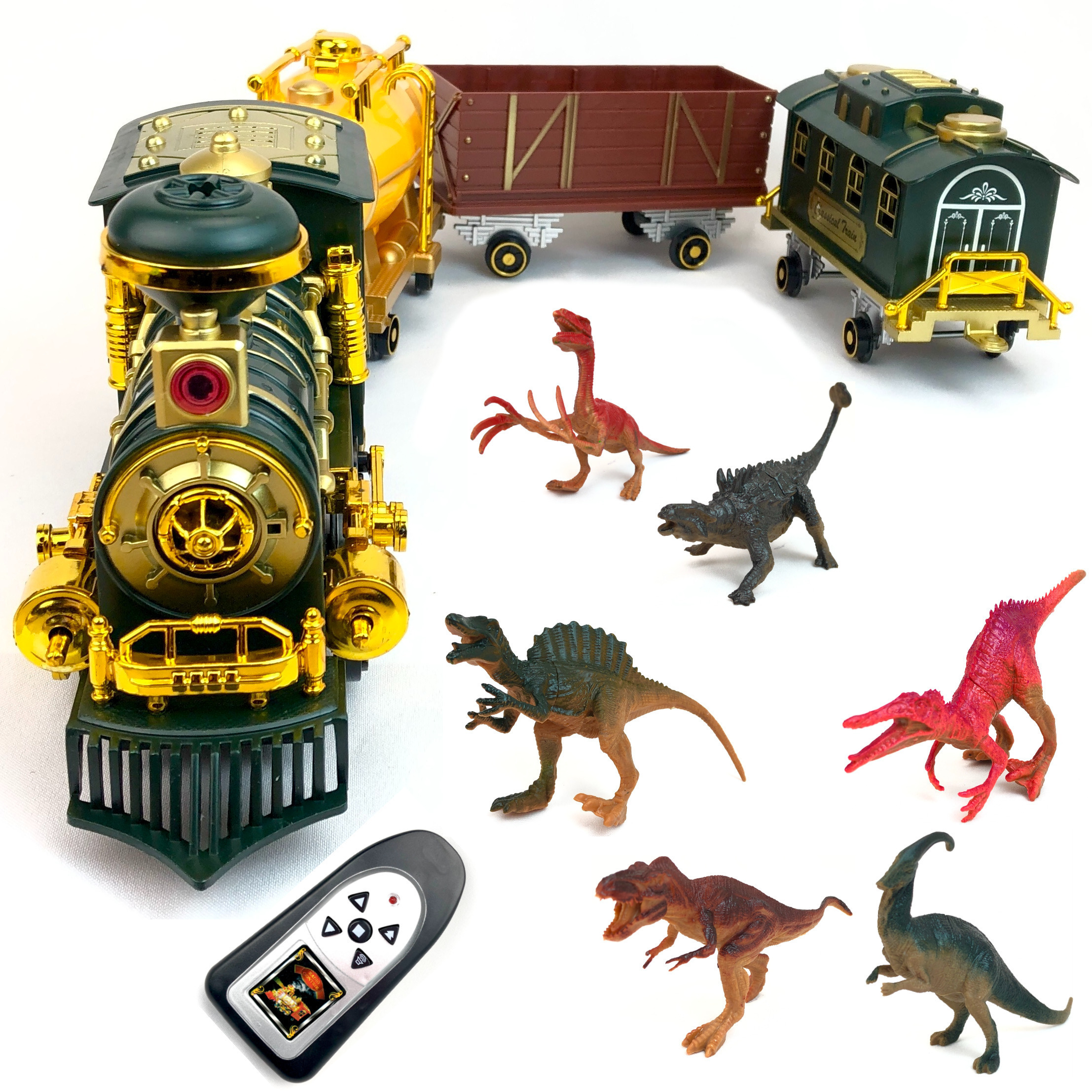 фото Радиоуправляемая железная дорога playsmart с динозаврами и дорожными знаками, 39 элементов