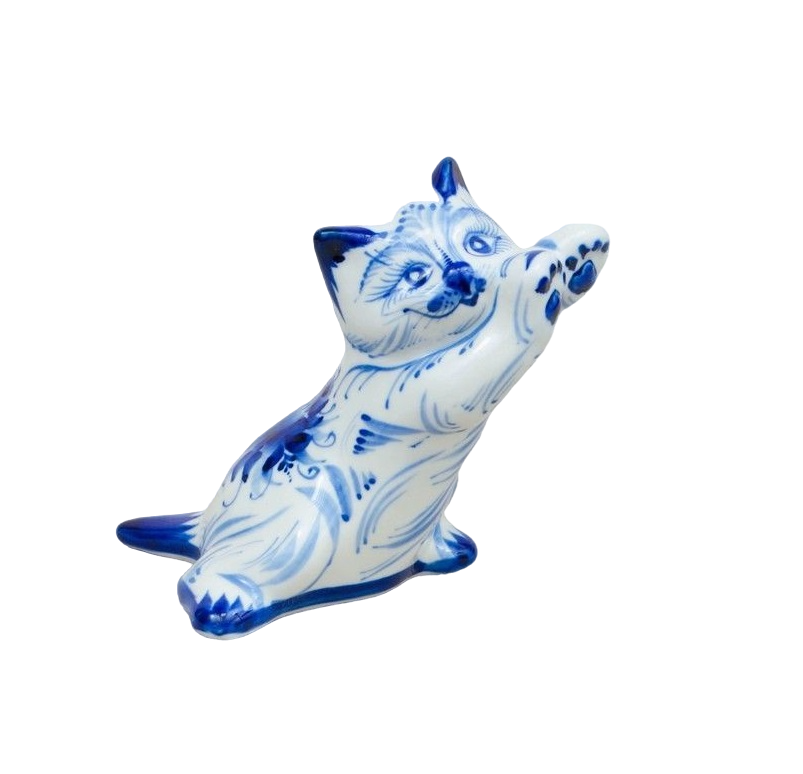 фото Скульптура "кошка в стойке", гжель, фарфор, 15х16 см sima-land
