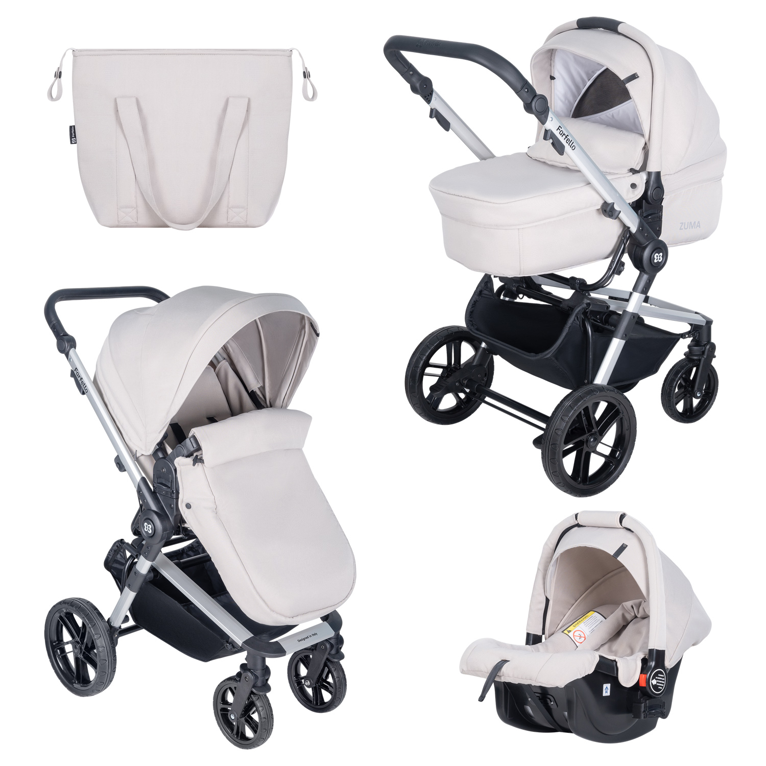 

Коляска детская модульная 3 в 1 Farfello Zuma Trio Comfort ZTC-99 бежевый, ZTC