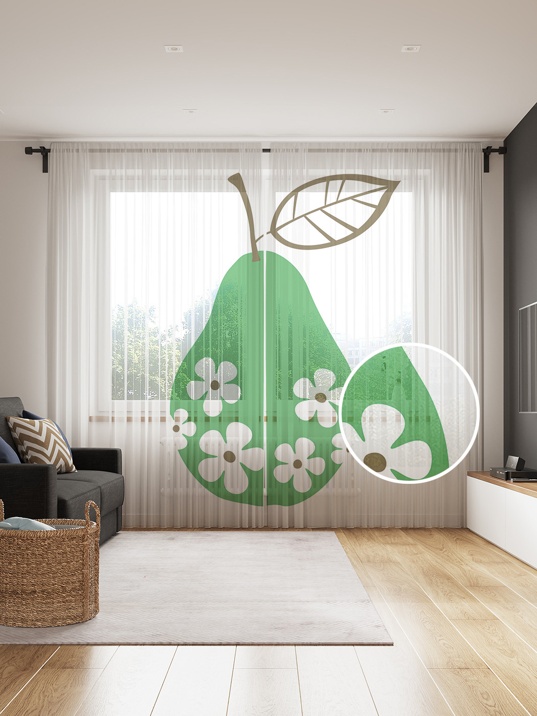 

Фототюль JoyArty "Груша в цветочек", 145x265см (2 полотна со шторной лентой + 50 крючков), Груша в цветочек