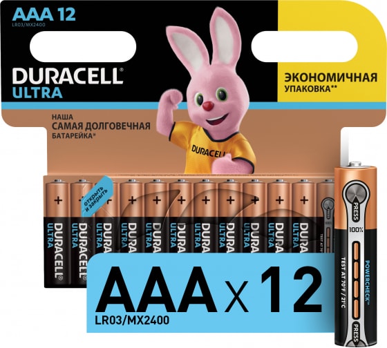 

Батарейки Duracell, Ultra щелочные размера AAA, 12шт, Батарейки Duracell Ultra AAA/LR03 12шт