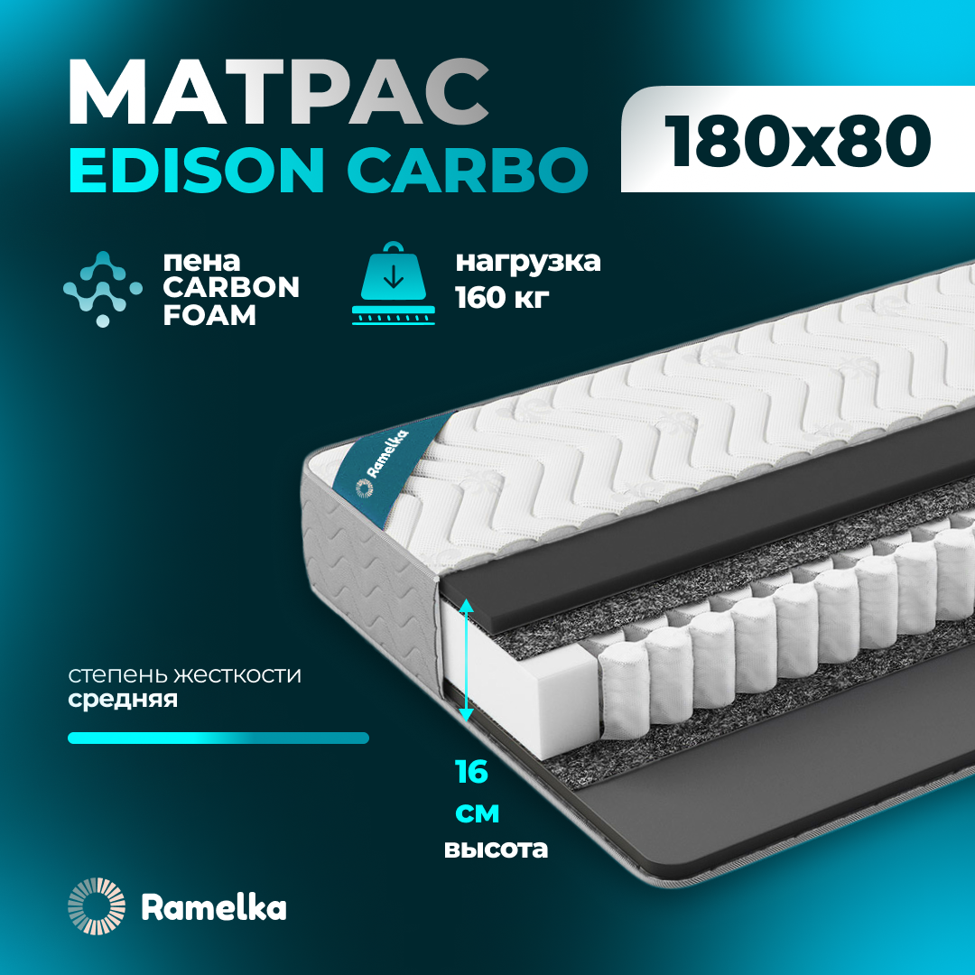 Матрас Ramelka Mattress EDISON Carbo пружинный ортопедический 180х80х16