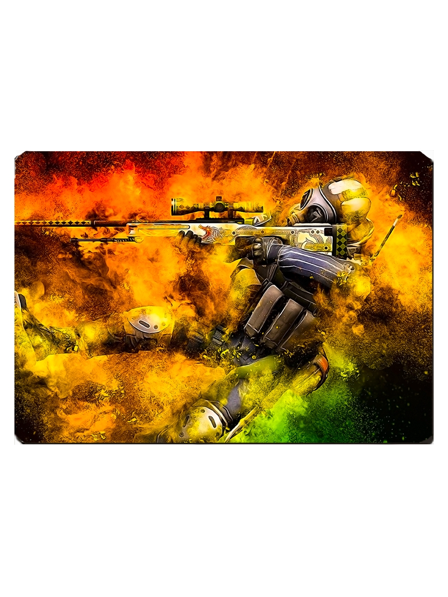 фото Игровой коврик для мыши counter strike, cs go, парень с винтовкой в клубах дыма drabs