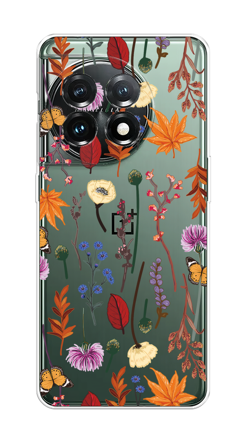 

Чехол на OnePlus 11 "Orange Purple flowers", Оранжевый;красный;розовый;желтый;прозрачный, 153650-1