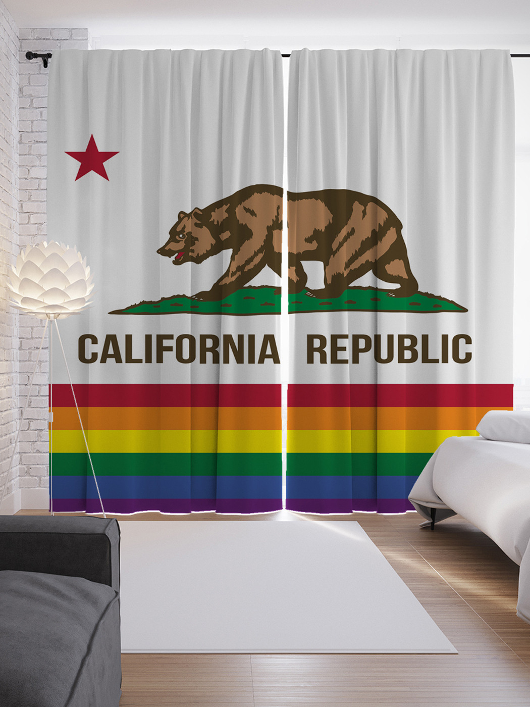 

Шторы JoyArty с фотопечатью "Флаг Калифорнии радужный" из сатена, 290х265 см, Флаг Калифорнии радужный