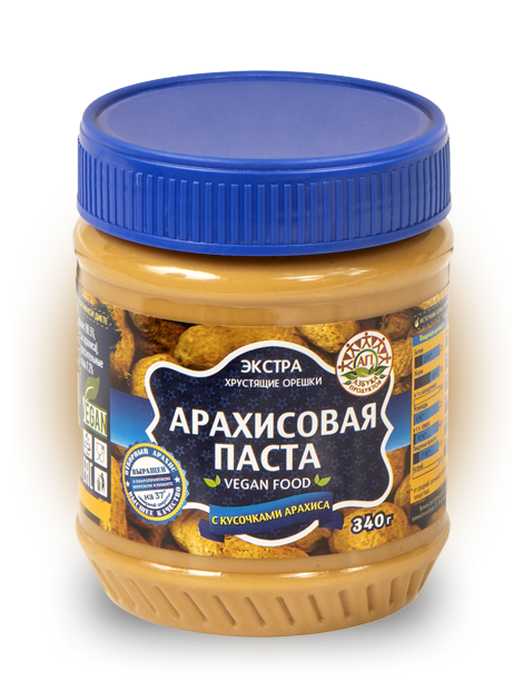 Арахисовая паста Азбука Продуктов Экстра с кусочками 340 гр Упаковка 12 шт