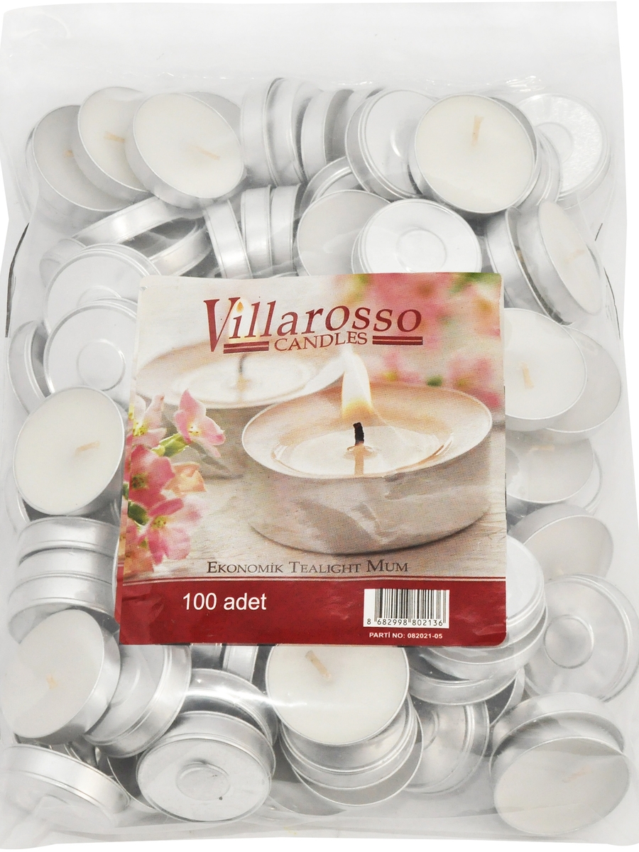 Свеча чайная Villarosso плавающая гильза эконом на 2ч горения h8d37 мм 100 шт/уп