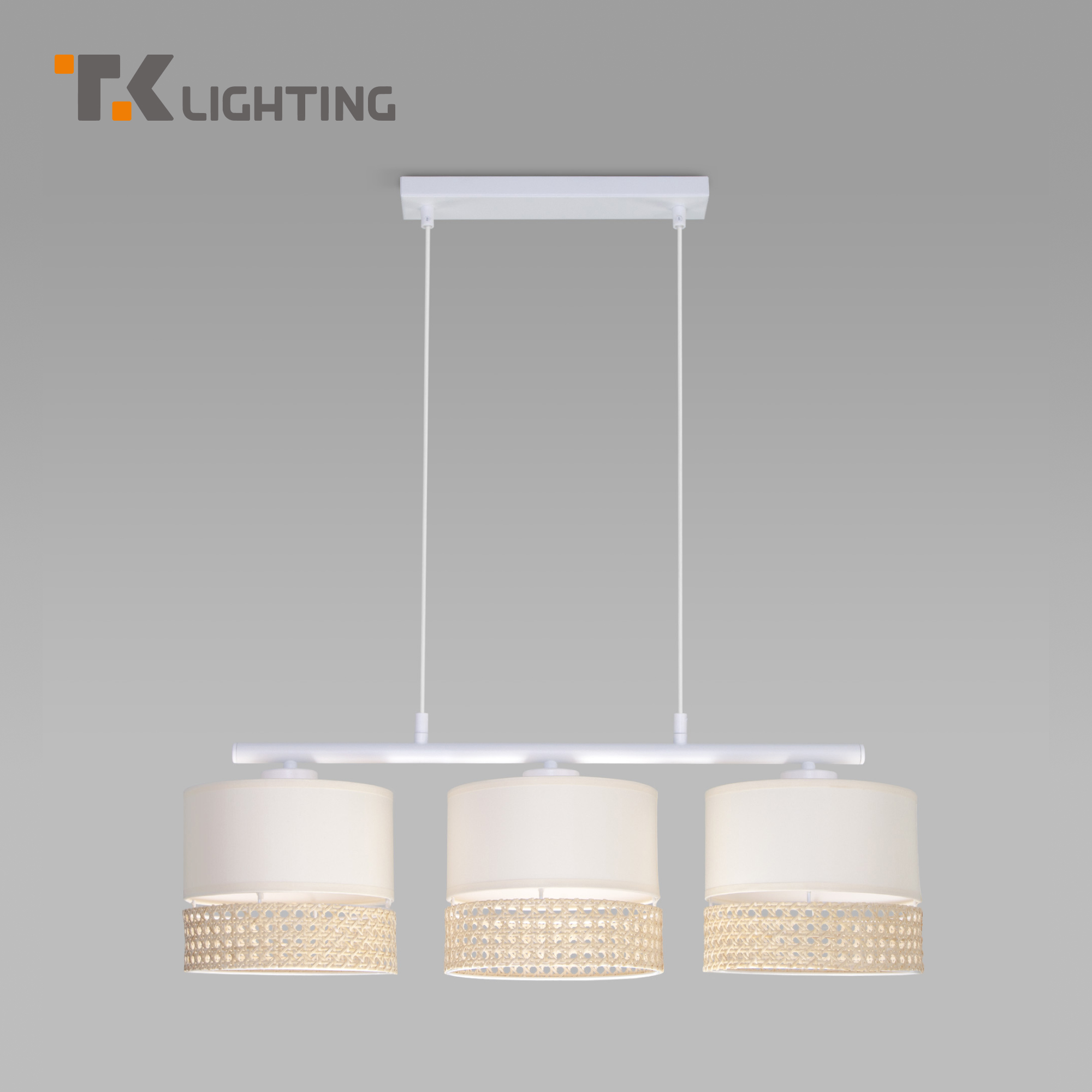

Подвесной светильник с 3 абажурами из ткани и ротанга TK Lighting 6694 Paglia белый E27