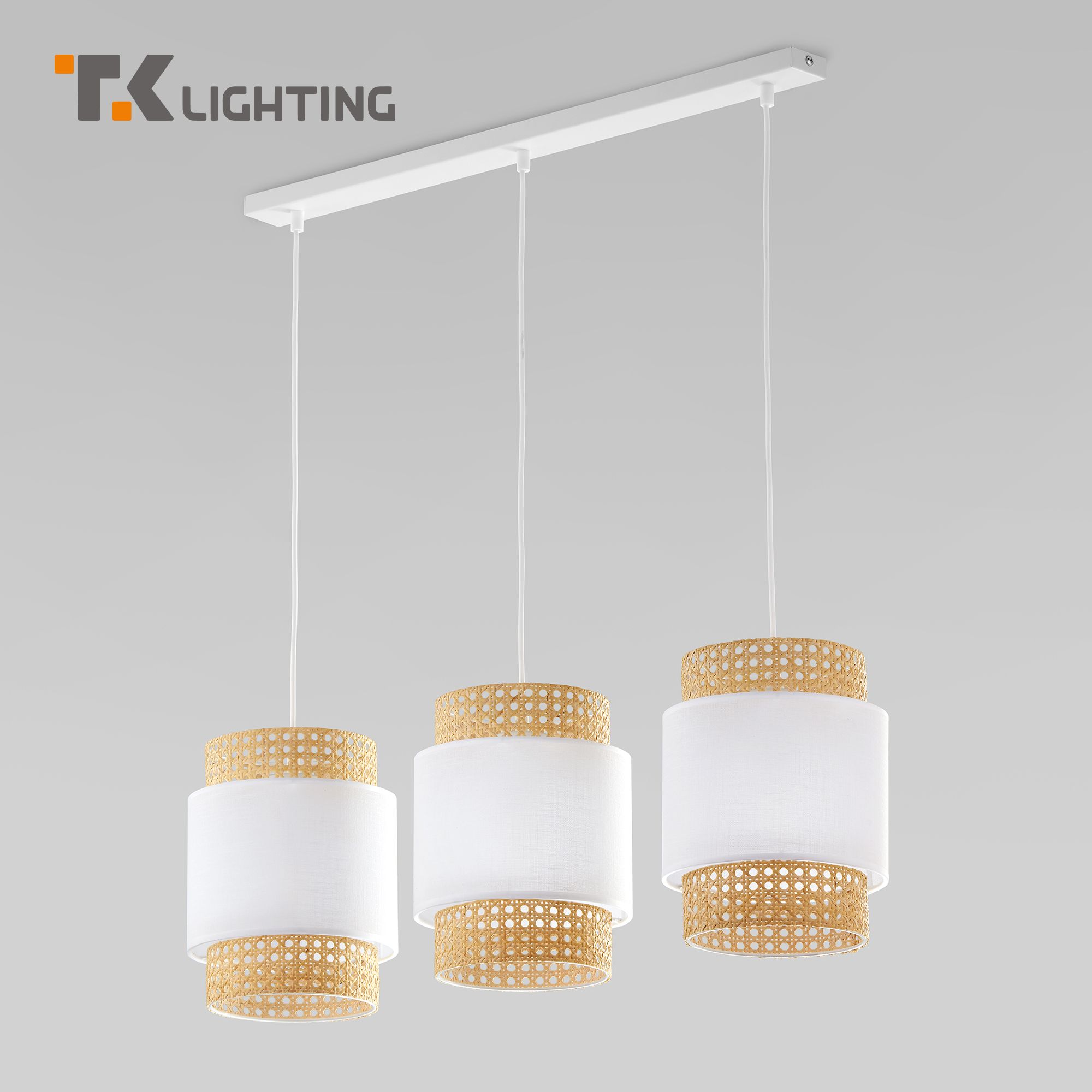 Подвесной светильник с 3 абажурами из ротанга TK Lighting 6531 Boho White белый E27