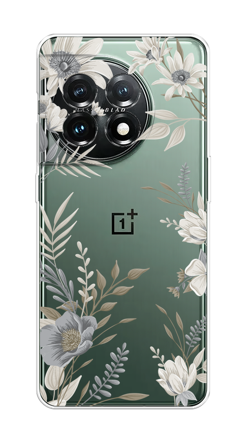 

Чехол на OnePlus 11 "Цветы сепия", Серый;прозрачный;зеленый;белый, 153650-1