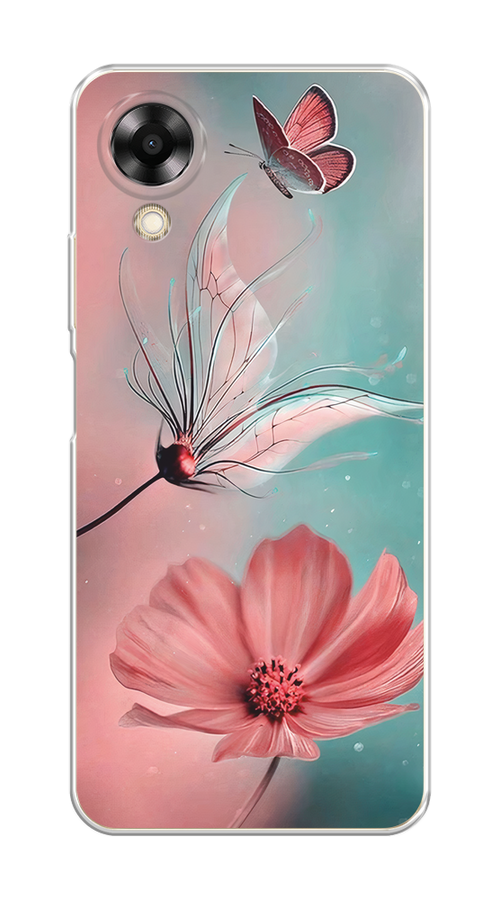 

Чехол на Oppo A17K "Бабочка и цветок", Голубой;розовый, 2512850-1