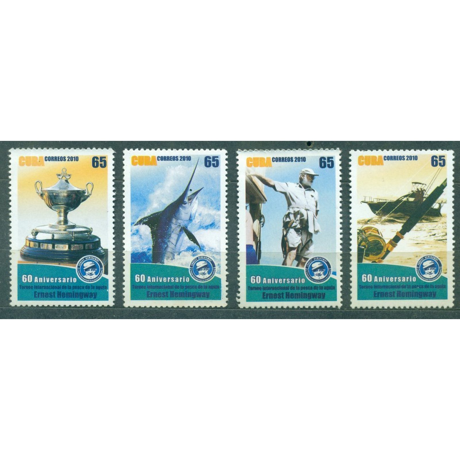 

Почтовые марки Куба Рыбалка - Эрнест Хемингуэй, 1899-1961 Рыбы, Писатели, Лауреаты