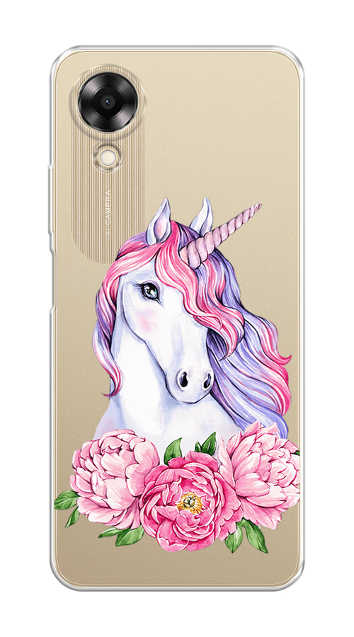 

Чехол на Oppo A17K "Единорог с пионами", Розовый;белый;зеленый, 2512850-1
