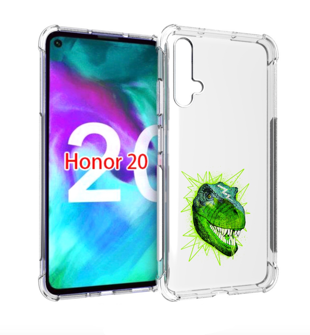 

Чехол бампер MyPads зеленый динозавр для Honor 20., Прозрачный, Tocco
