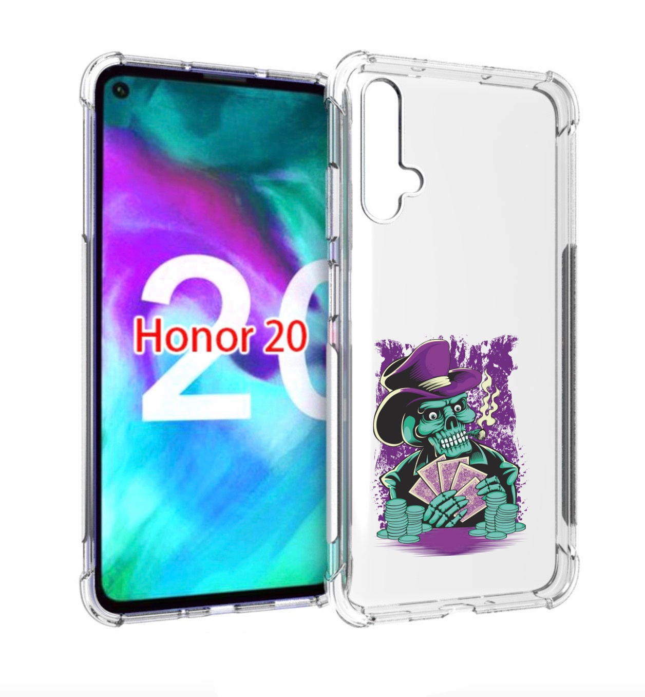 

Чехол бампер MyPads зеленый череп с картами для Honor 20., Прозрачный, Tocco