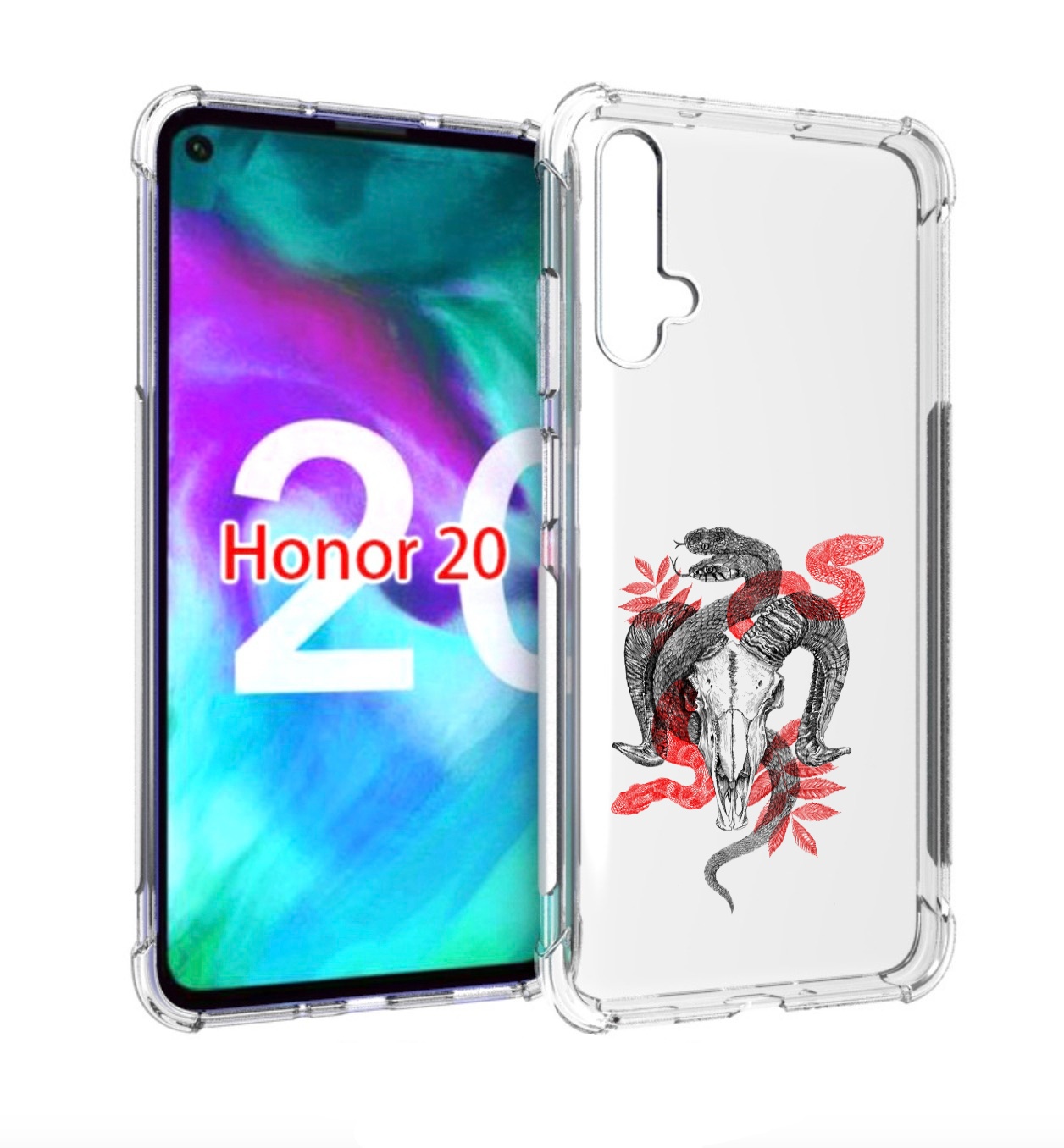 

Чехол бампер MyPads змея в черепе рисунок для Honor 20., Прозрачный, Tocco
