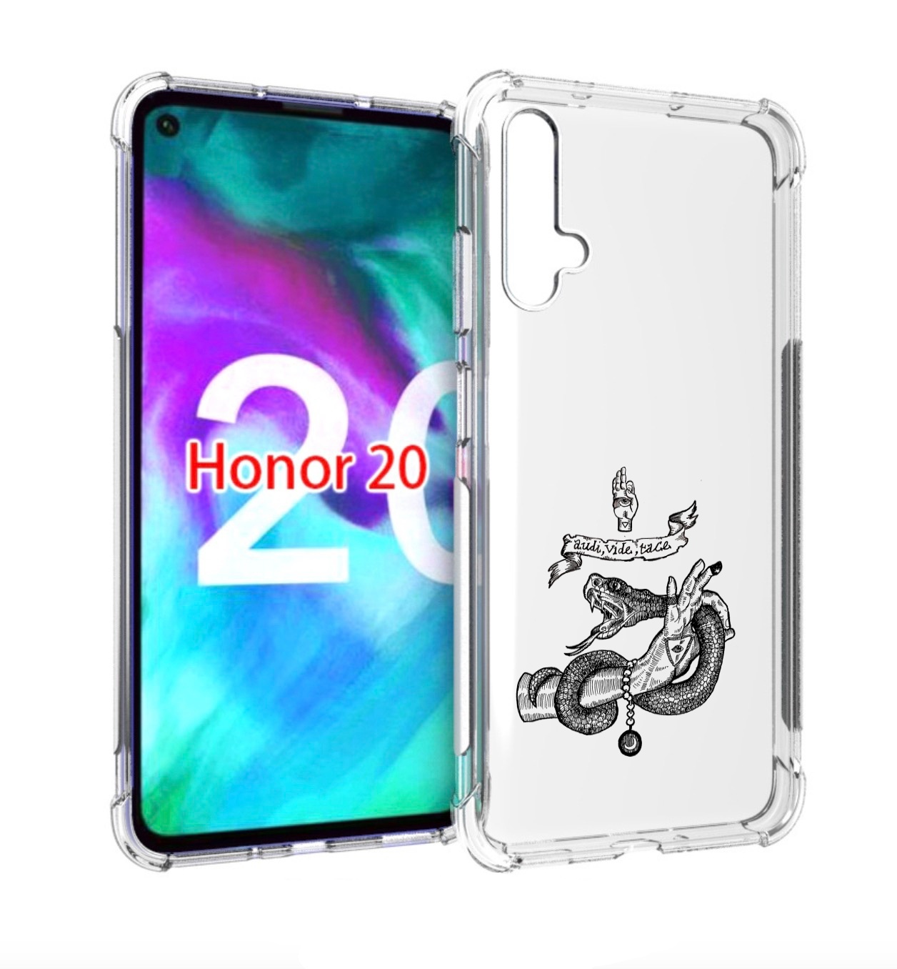 

Чехол бампер MyPads змея на руке рисунок для Honor 20., Прозрачный, Tocco