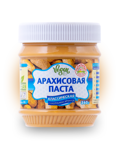 Арахисовая паста Азбука Продуктов Классическая с кусочками 340 гр Упаковка 12 шт