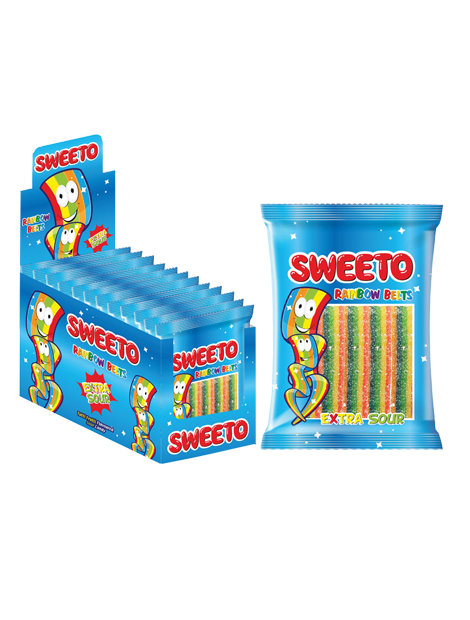 

Мармелад SWEETO "RAINBOW BELT" (Супер кислая лента Тутти-фрутти) 80 грамм Упаковка 12 шт