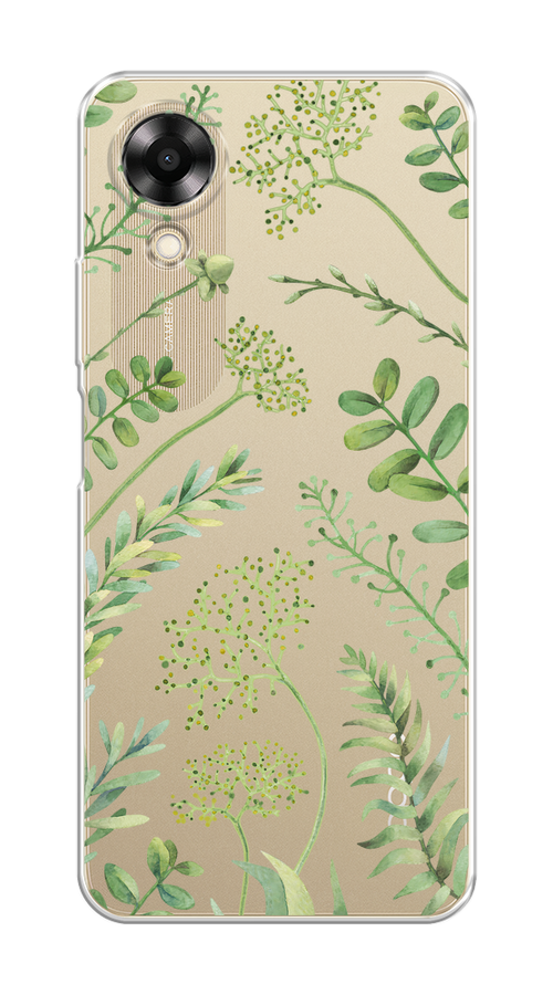 

Чехол на Oppo A17K "Green Leaves", Зеленый;прозрачный, 2512850-1