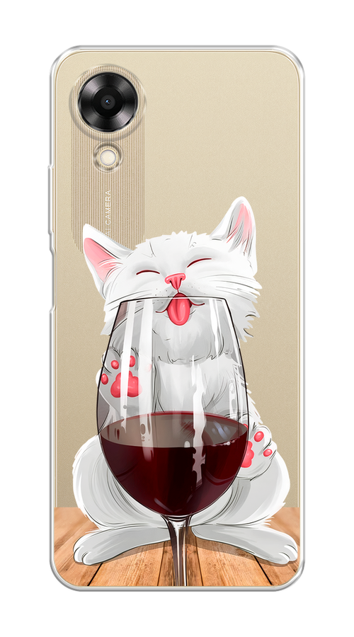 

Чехол на Oppo A17K "Кот с бокалом", Прозрачный;белый;красный, 2512850-1