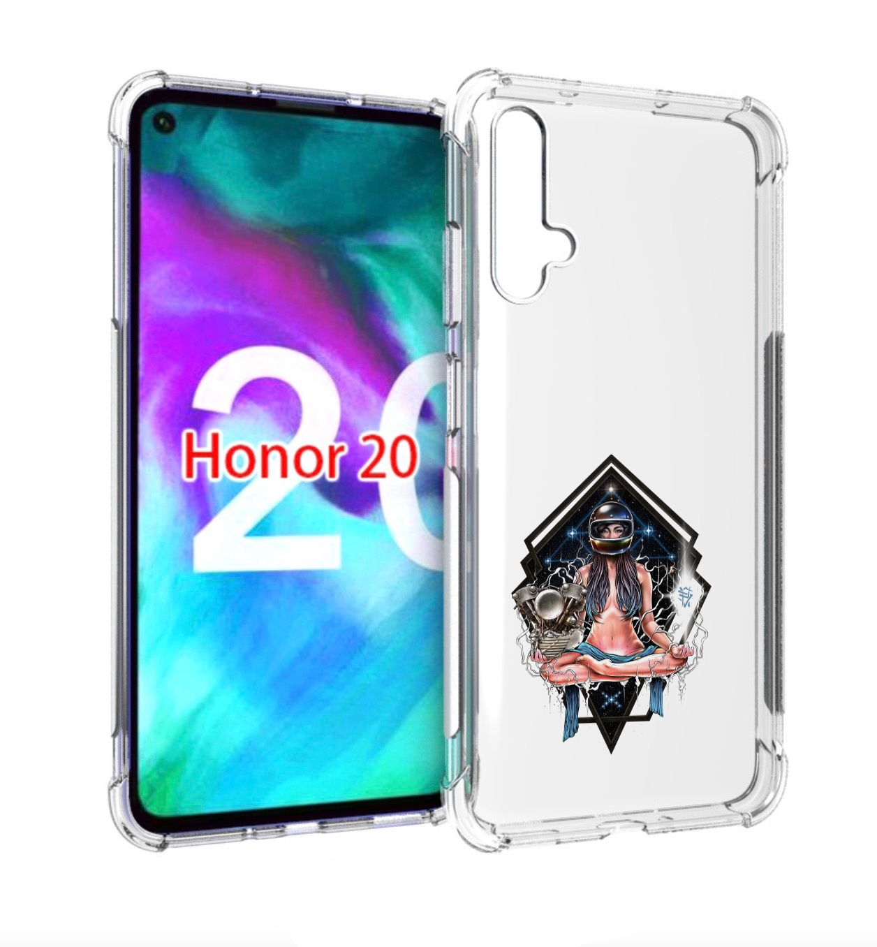 

Чехол бампер MyPads красивая девушка в шлеме для Honor 20, Прозрачный, Tocco