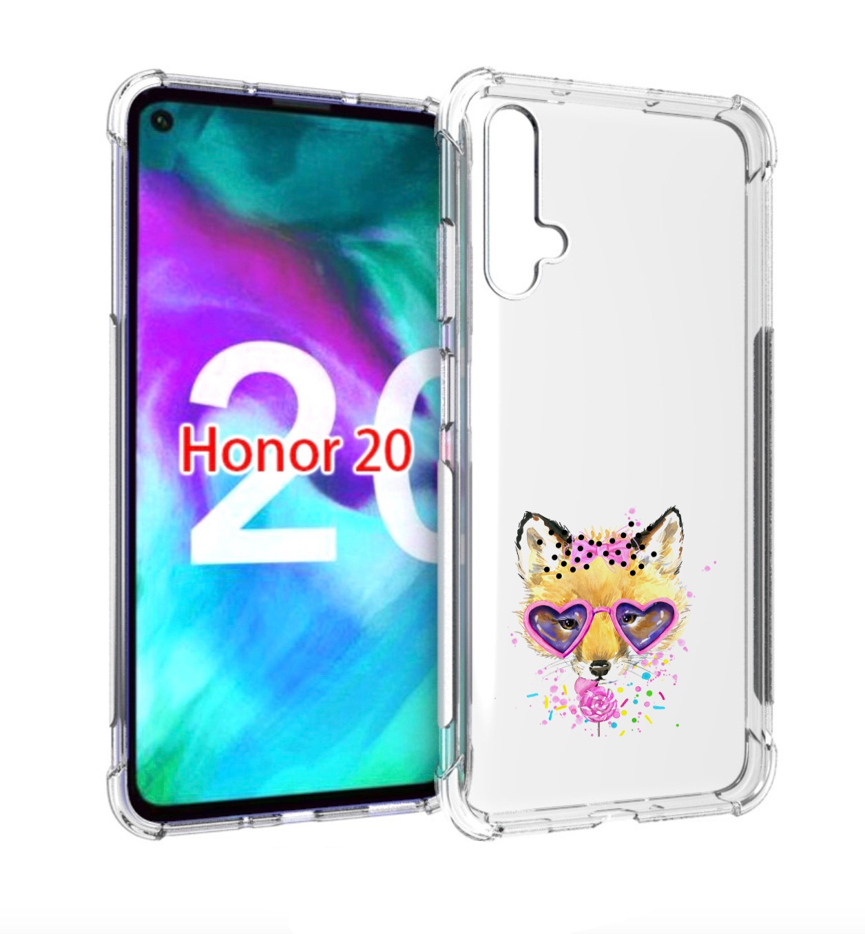 

Чехол бампер MyPads лисенок с бантиком для Honor 20., Прозрачный, Tocco