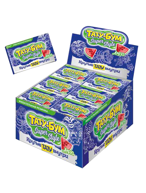 

Жевательная резинка Канди Клаб Тату-Бум Super Style со вкусом арбуза 12 гр Упаковка 24 шт