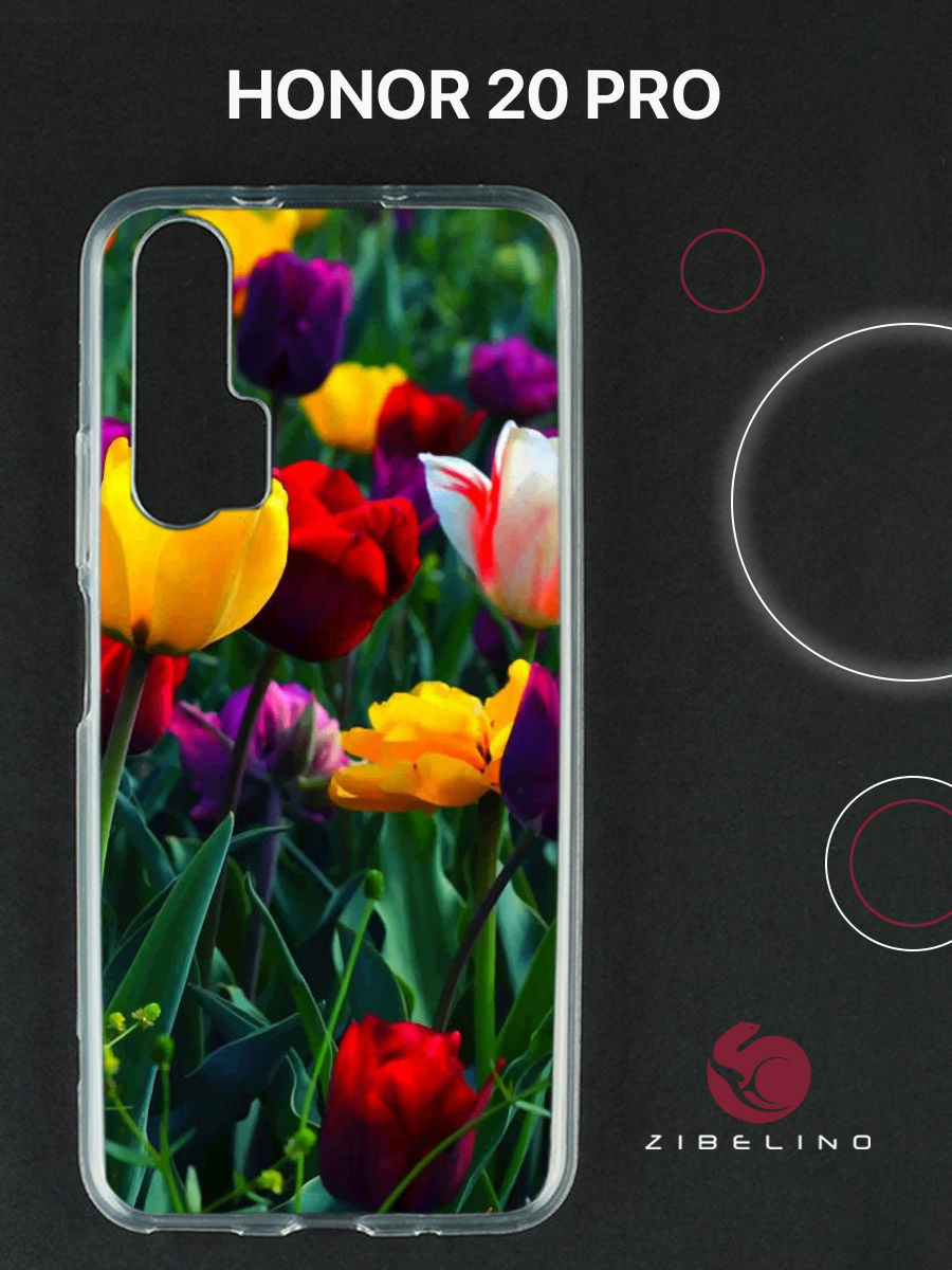

Чехол для Honor 20 pro прозрачный с рисунком, с принтом тюльпаны, ZUTC-HON-20PRO