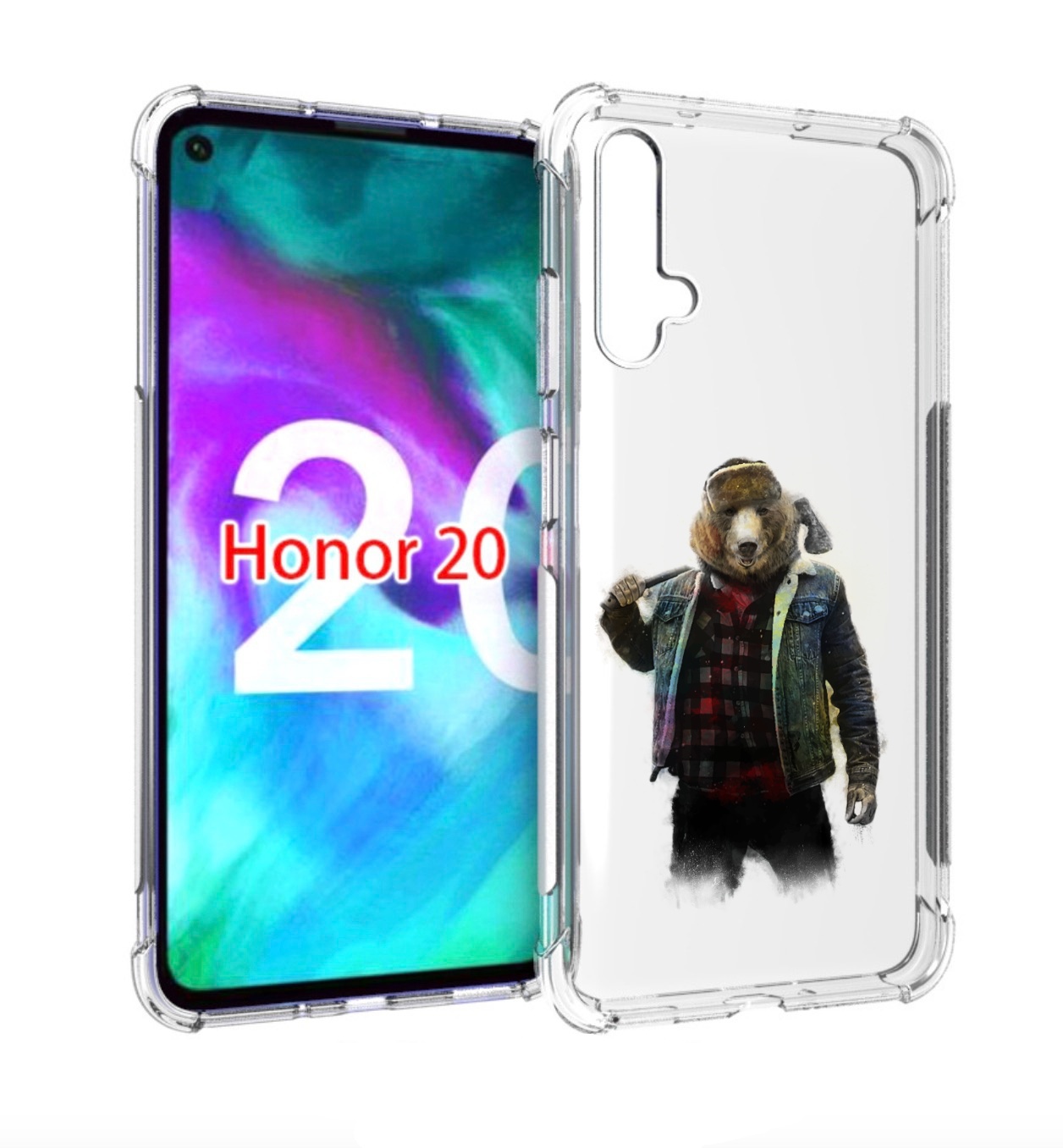 

Чехол бампер MyPads медведь с топором для Honor 20., Прозрачный, Tocco