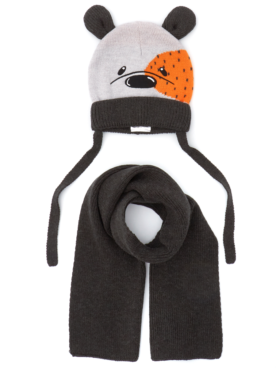 Комплект шапка и шарф для мальчика Me&We KB221-A702-108 Серый/Оранжевый-50-52
