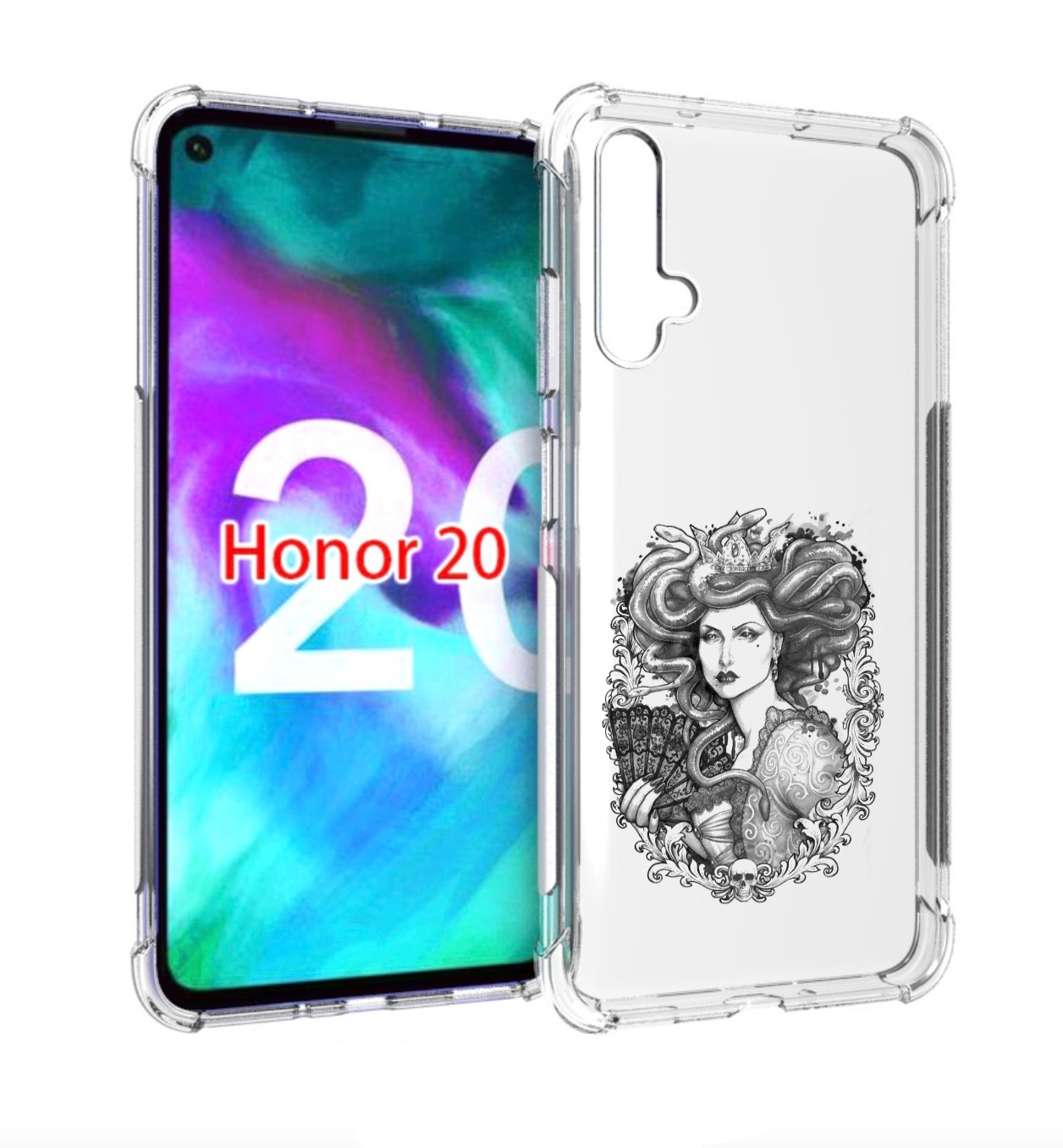 

Чехол бампер MyPads медуза черно белый для Honor 20., Прозрачный, Tocco