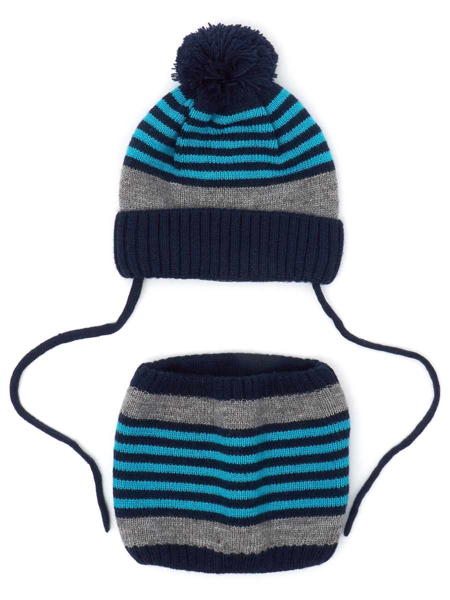 Комплект шапка и шарф-снуд для мальчика Me&We KB221-A707-102 Синий/Бирюзовый-46-48