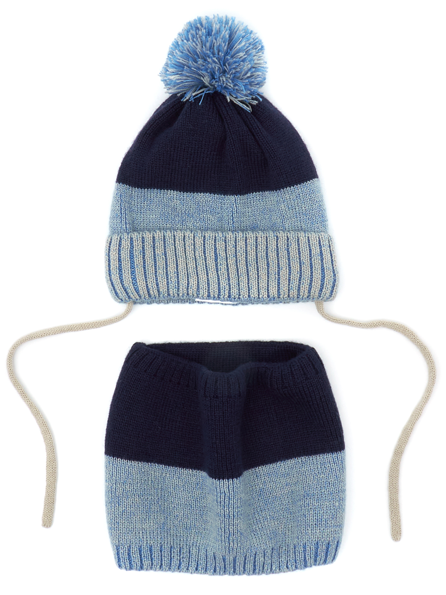 Комплект шапка и шарф-снуд для мальчика Me&We KB221-A707-103 Голубой-42-44