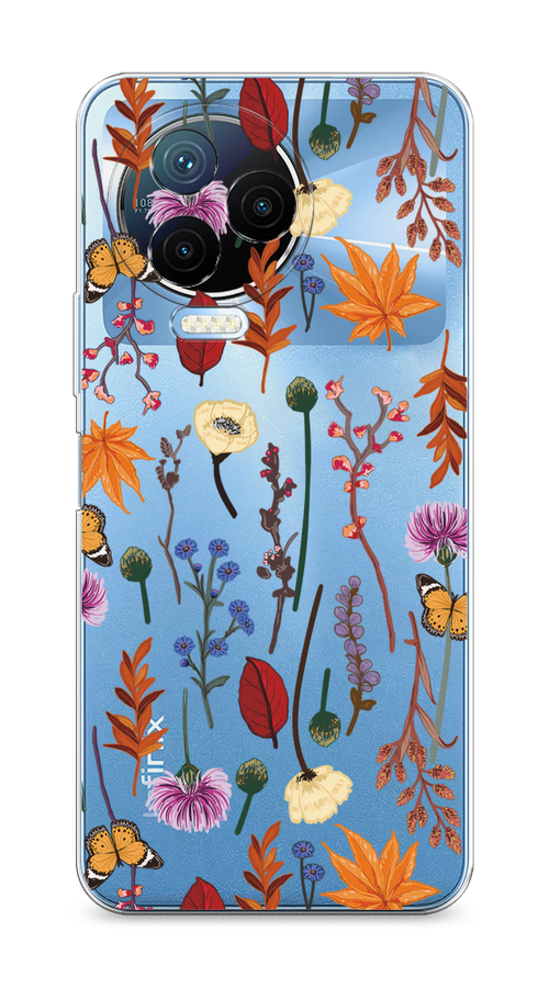 

Чехол на Infinix Note 12 Pro 4G/Note 12 2023 "Orange Purple flowers", Оранжевый;красный;розовый;желтый;прозрачный, 3102250-1