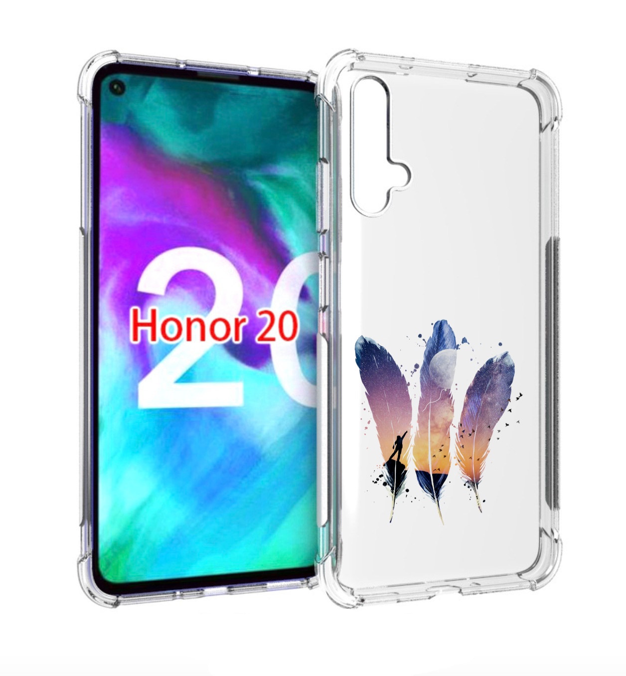 

Чехол бампер MyPads небесные перья для Honor 20., Прозрачный, Tocco
