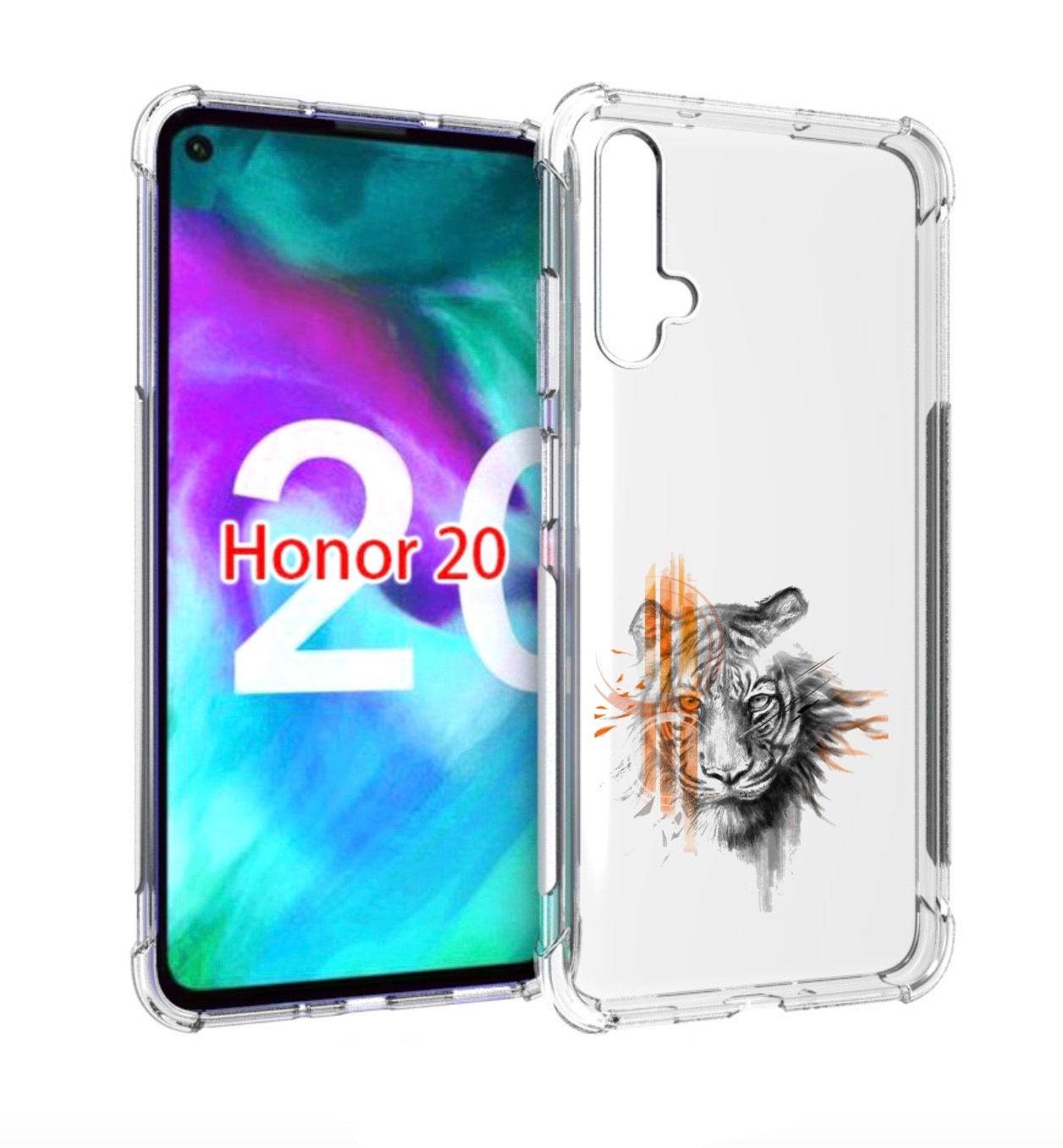 

Чехол бампер MyPads огненный тигр для Honor 20., Прозрачный, Tocco