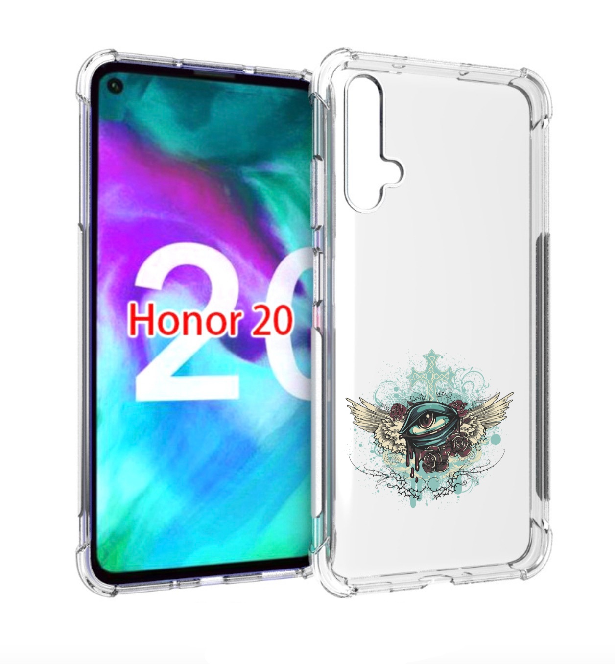 

Чехол бампер MyPads плачущий глаз с крыльями для Honor 20, Прозрачный, Tocco
