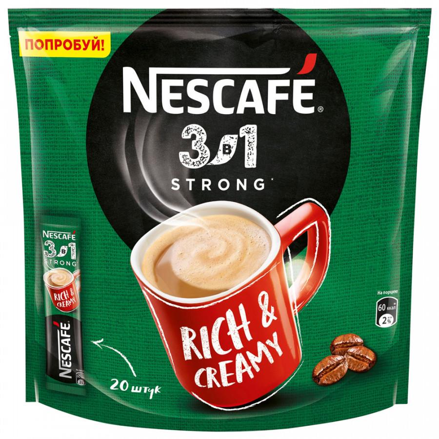 Растворимый кофе Nescafe 3 в 1 крепкий, 3 шт по 20 стиков