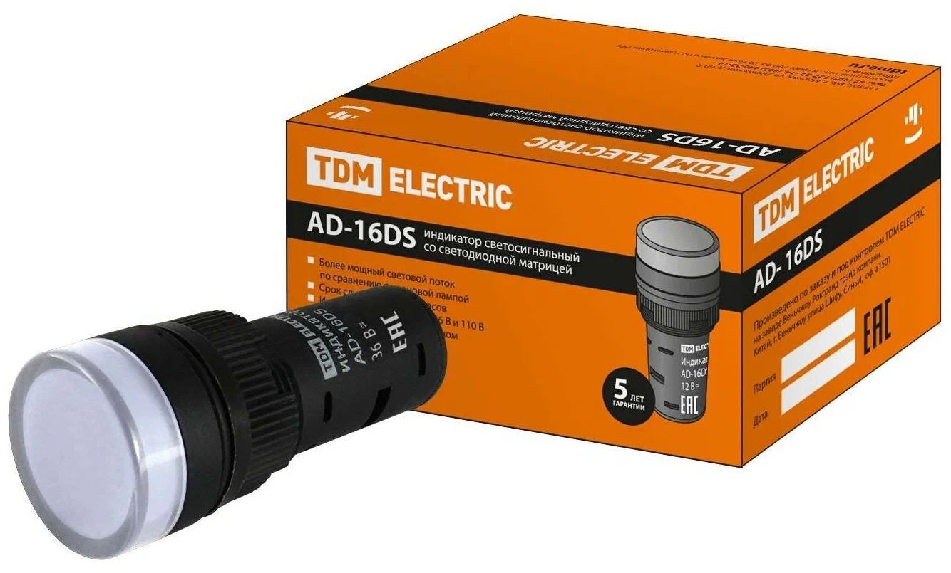 

TDM Лампа AD-16DS LED матрица d16мм белый 36В AC/DC SQ0702-0060