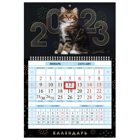 

Календарь квартальный с бегунком 2023г. Hatber Кот круглый год, Соло-Люкс 1 блок 1 гребень
