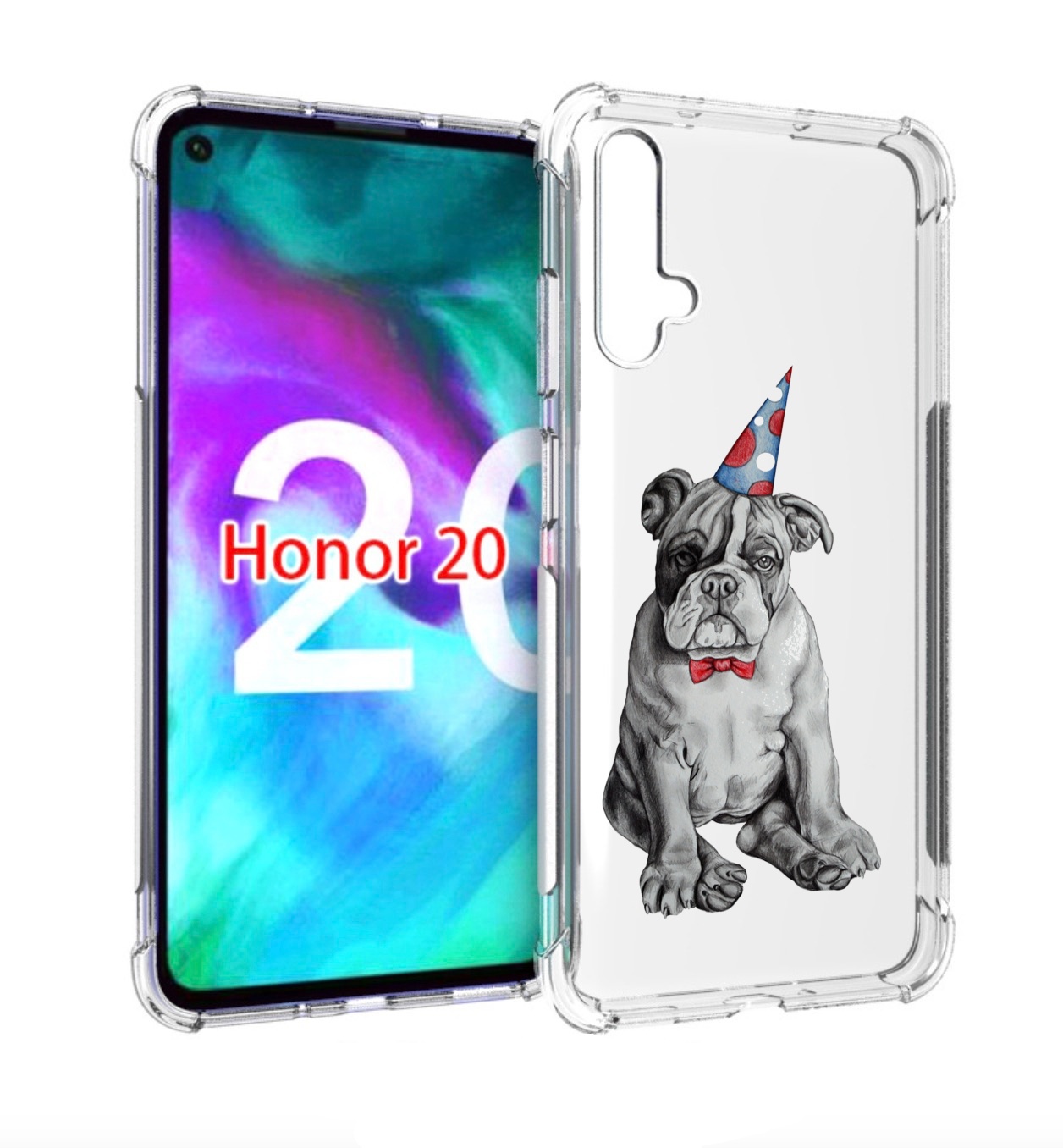 

Чехол бампер MyPads праздничный щенок для Honor 20., Прозрачный, Tocco