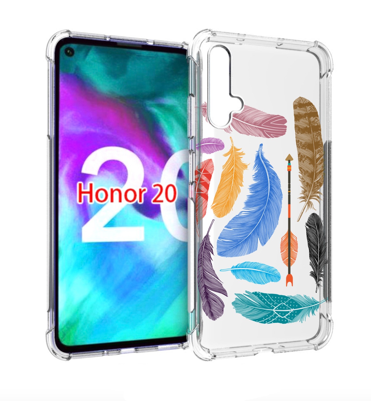 

Чехол бампер MyPads разноцветные перья для Honor 20., Прозрачный, Tocco