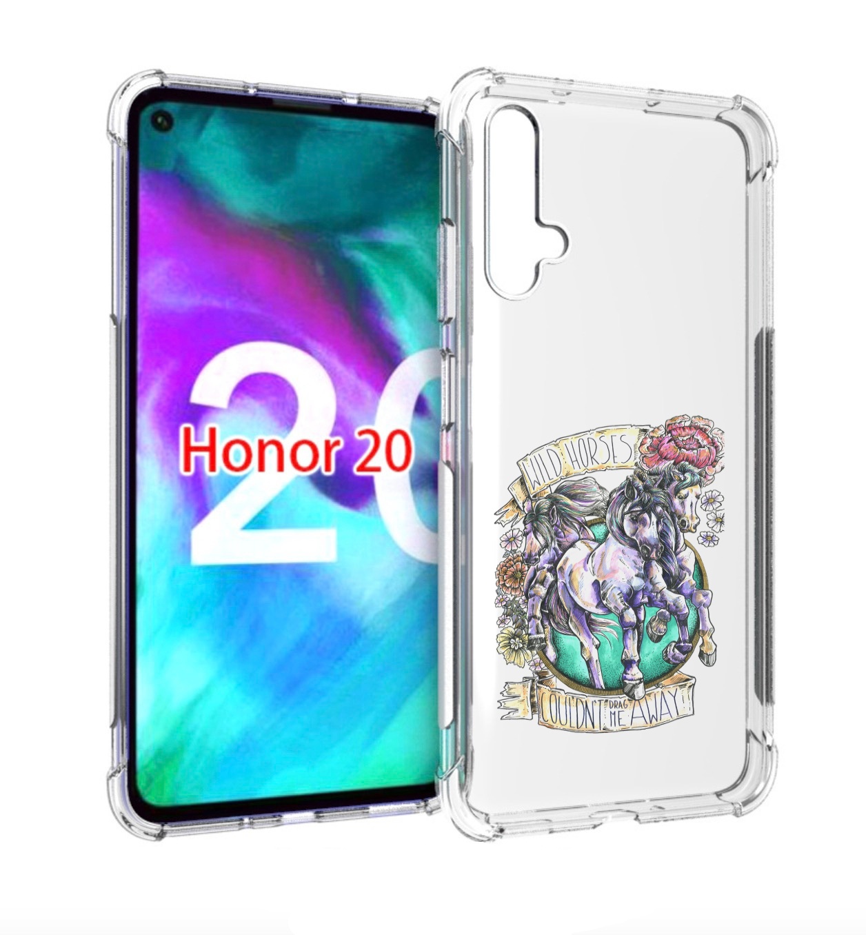 

Чехол бампер MyPads рисунок коней в цветах для Honor 20., Прозрачный, Tocco
