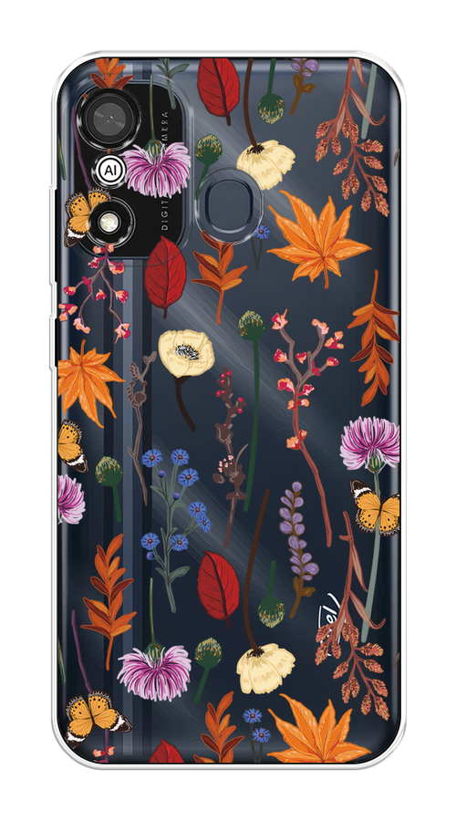 

Чехол на Itel A27 "Orange Purple flowers", Оранжевый;красный;розовый;желтый;прозрачный, 3200450-1